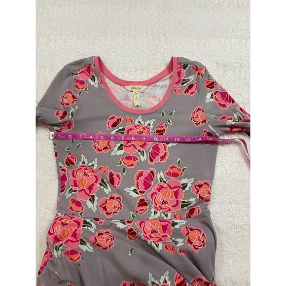 Matilda Jane Marzipan Gray Rose Dress Small Pink Floral A-Line 3/4 Sleeve Ruffle - Picture 6 of 7